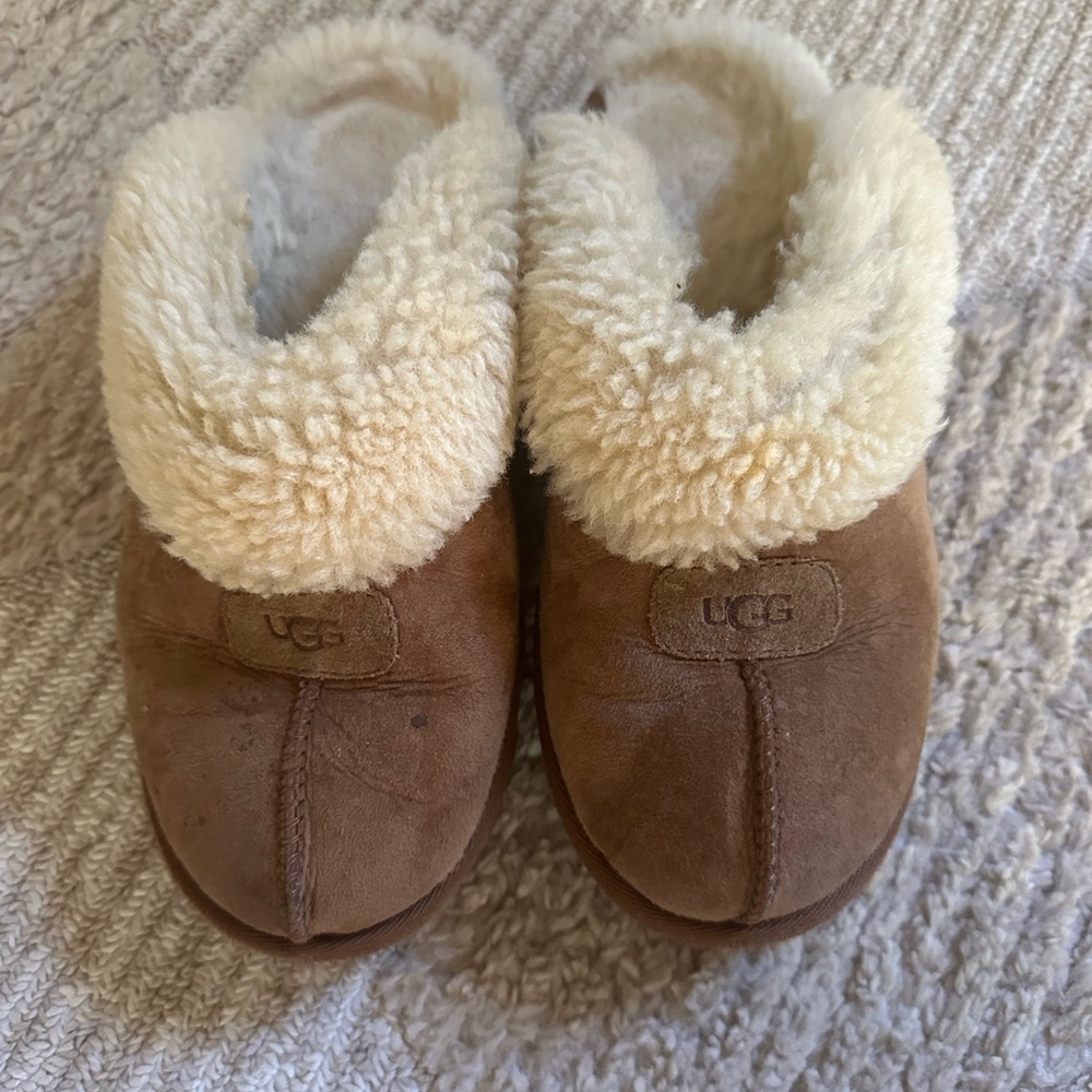 UGG Tan and Cream Shearling Slippers